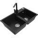 Mexen Tomas zlewozmywak granitowy 2-komorowy z baterią kuchenną Rita, czarny - 6516-77-670300-70