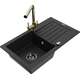Mexen Pablo zlewozmywak granitowy 1-komorowy z ociekaczem i baterią kuchenną Duero, czarny - 6510-77-671600-50-B