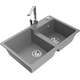 Mexen Tomas zlewozmywak granitowy 2-komorowy z baterią kuchenną Rita, szary - 6516-71-670300-00