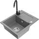 Mexen Enzo zlewozmywak granitowy 1-komorowy z ociekaczem i baterią kuchenną Telma, szary - 6506-71-670200-70