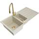 Mexen Andres zlewozmywak granitowy 1,5-komorowy z ociekaczem i baterią kuchenną Savita, beżowy - 6515-69-672601-50