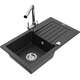 Mexen Pablo zlewozmywak granitowy 1-komorowy z ociekaczem i baterią kuchenną Duero, czarny/srebrny metalik - 6510-73-671600-00