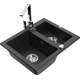 Mexen Carlos zlewozmywak granitowy 1,5-komorowy z baterią kuchenną Rita, czarny/srebrny metalik - 6518-73-670300-00