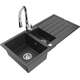 Mexen Andres zlewozmywak granitowy 1,5-komorowy z ociekaczem i baterią kuchenną Savita, czarny nakrapiany - 6515-76-672601-00