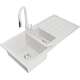 Mexen Andres zlewozmywak granitowy 1,5-komorowy z ociekaczem i baterią kuchenną Savita, biały - 6515-20-672601-20