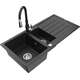 Mexen Andres zlewozmywak granitowy 1,5-komorowy z ociekaczem i baterią kuchenną Savita, czarny/srebrny - 6515-73-672601-70