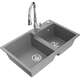 Mexen Tomas zlewozmywak granitowy 2-komorowy z baterią kuchenną Savita, szary - 6516-71-672601-00